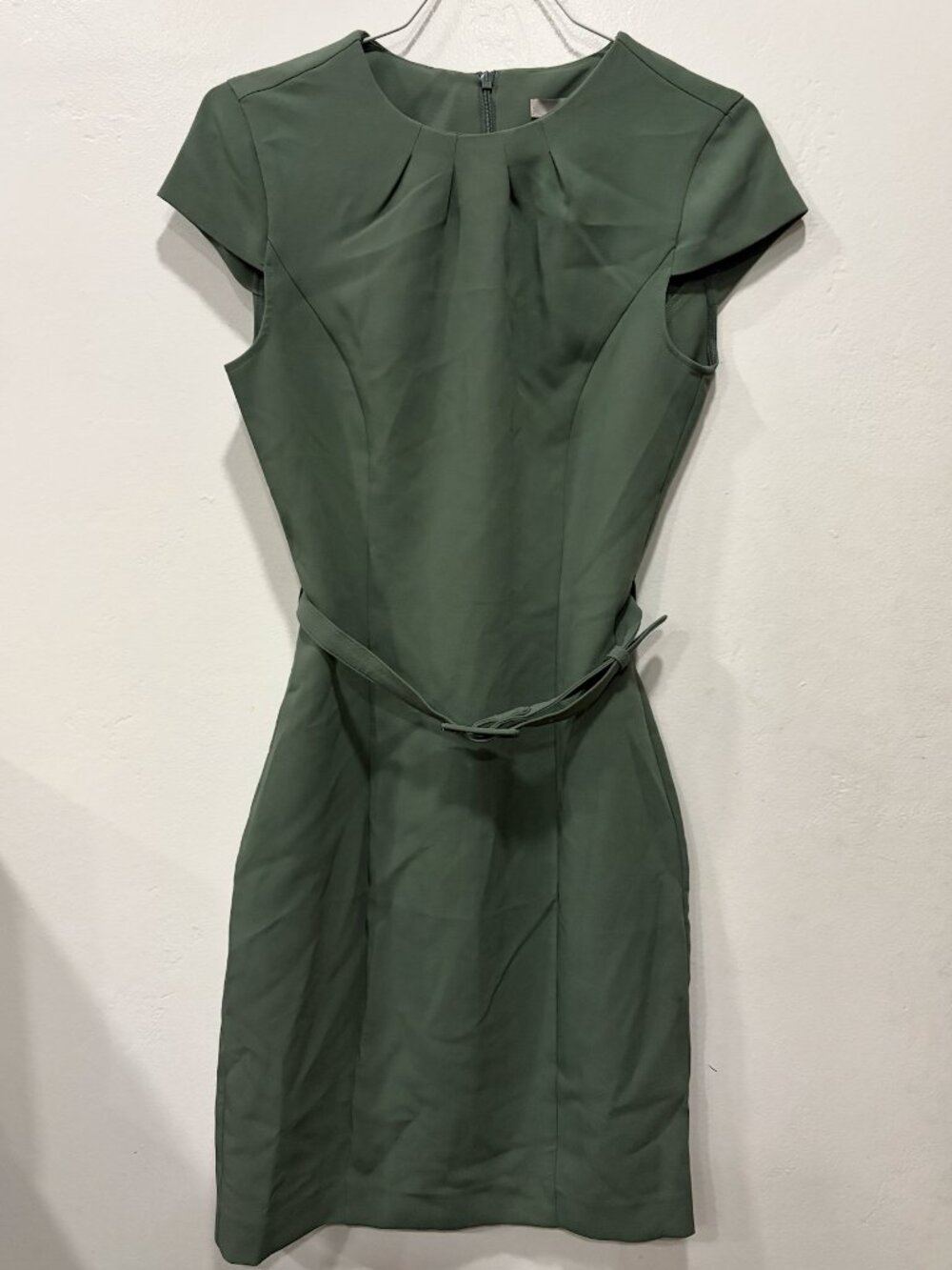 NWT H&M Belted Midi Office Dress Cap Sleeve Green - Size XXS - Picture 7 of 14